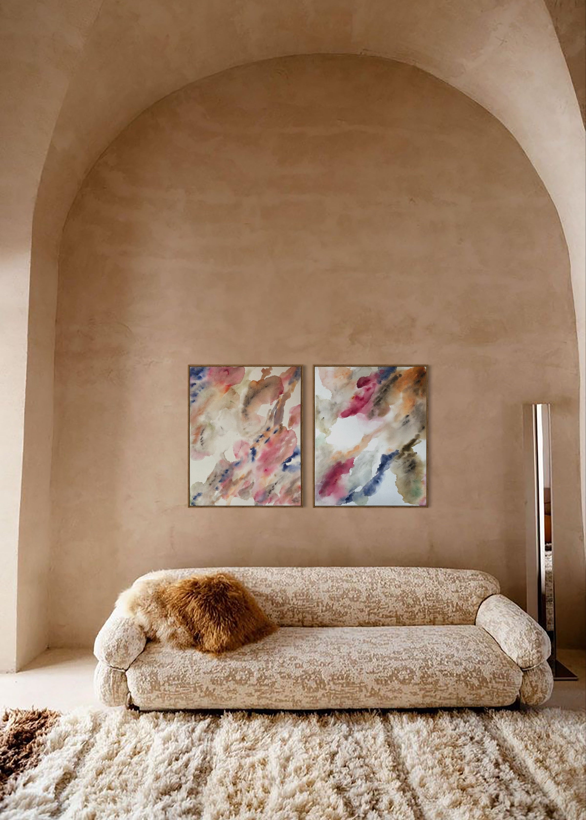 Big colorful abstract art hanging in a beautiful, extravagant loft 